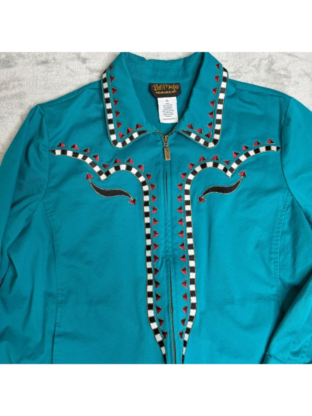 Bob Mackie Wearable Art Teal Embroidered Jacket Western Style XL - Picture 5 of 9